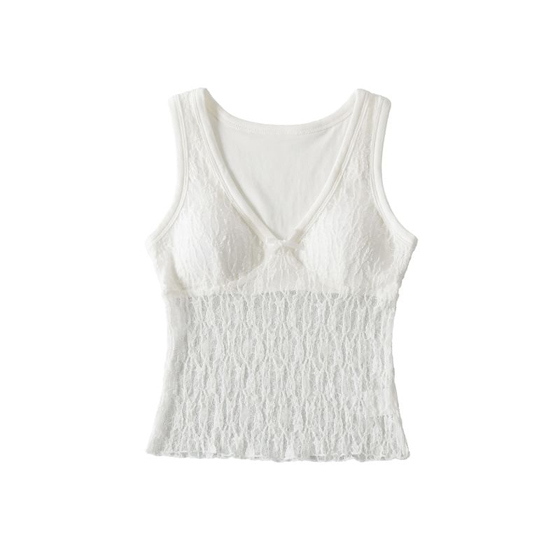 Sleeveless V-Neck Lace Top