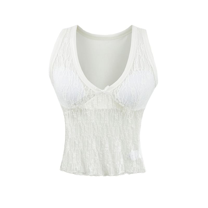 Sleeveless V-Neck Lace Top