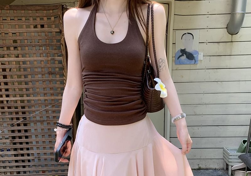 Mid Rise Plain Asymmetrical Midi A-Line Skirt
