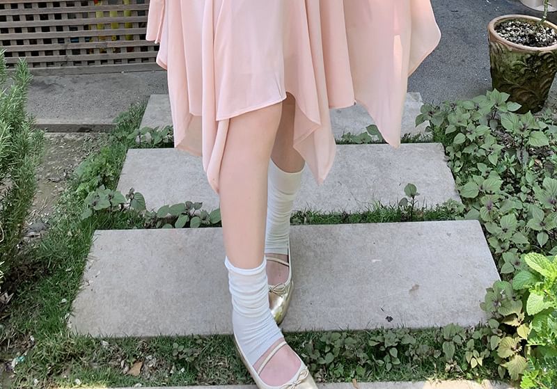 Mid Rise Plain Asymmetrical Midi A-Line Skirt