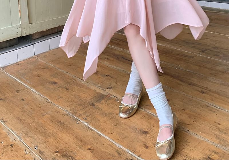 Mid Rise Plain Asymmetrical Midi A-Line Skirt