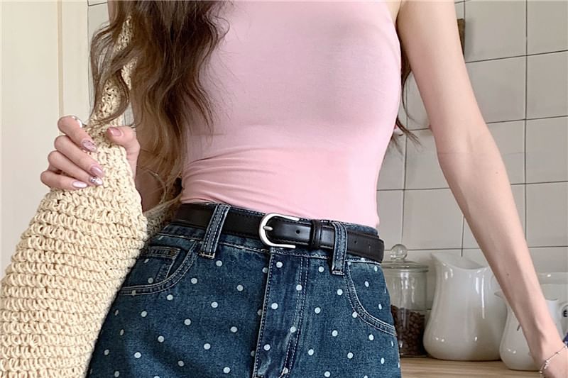 Mid Rise Dotted Denim Mini A-Line Skirt