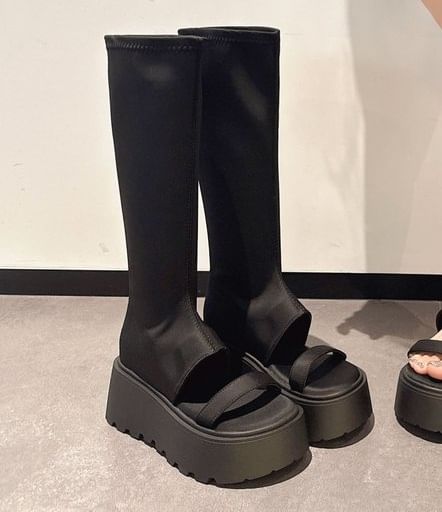 Knee High Open Toe Platform Sandals
