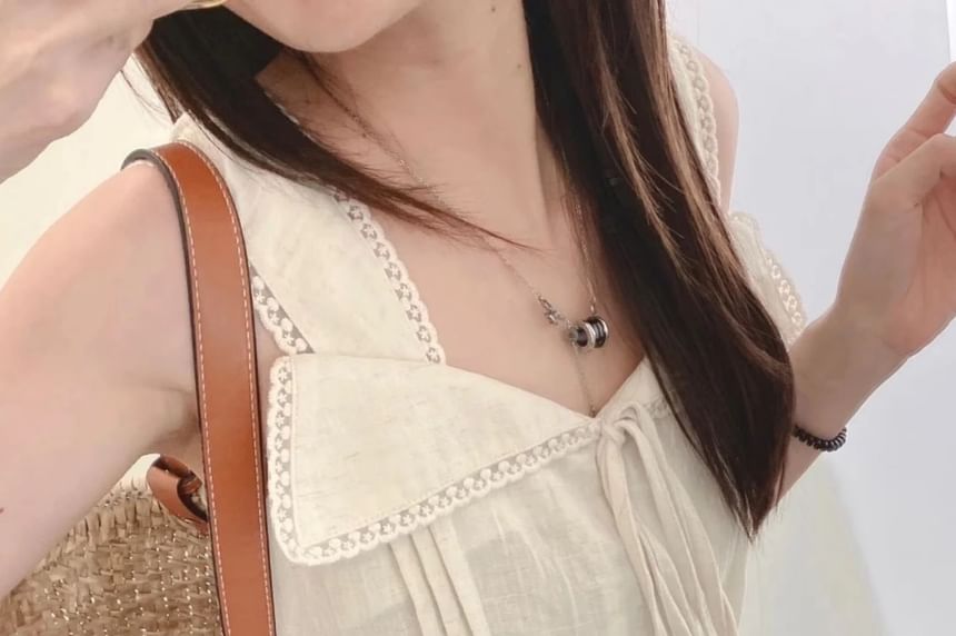 Square Neck Lace-Trim Plain Tie-Front Slim-Fit Tank Top