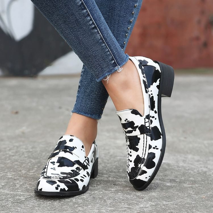 Chunky Heel Round Toe Penny Loafers
