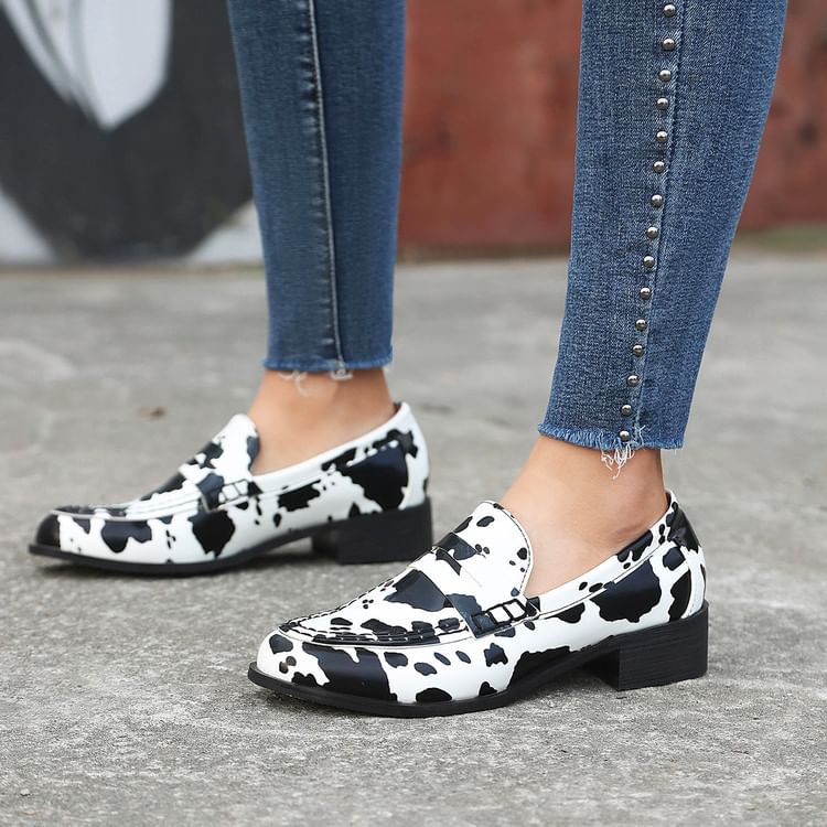 Chunky Heel Round Toe Penny Loafers