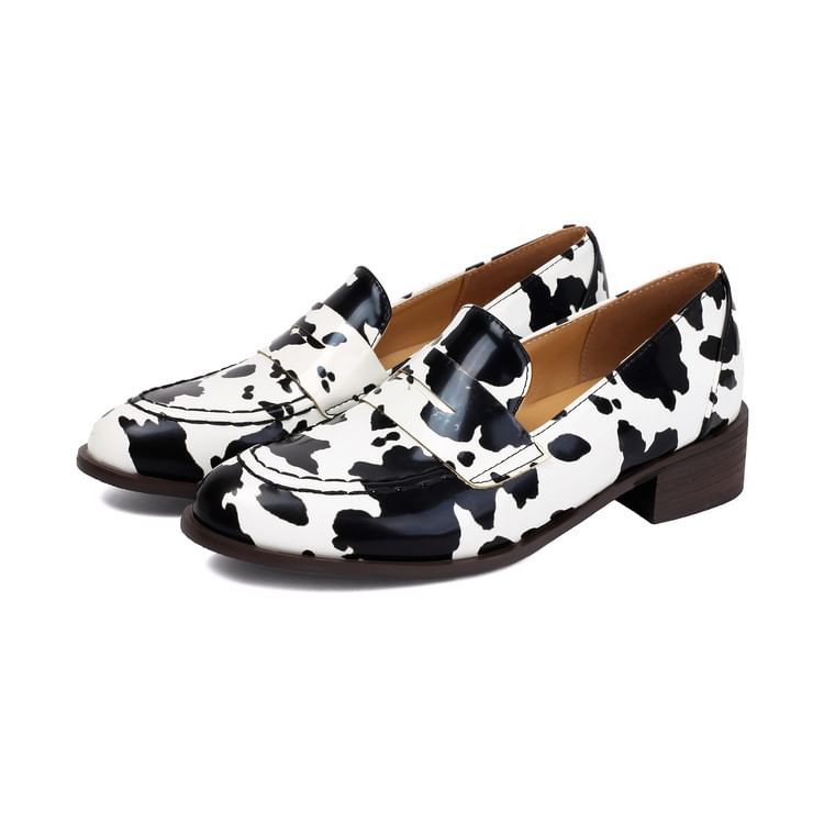 Chunky Heel Round Toe Penny Loafers