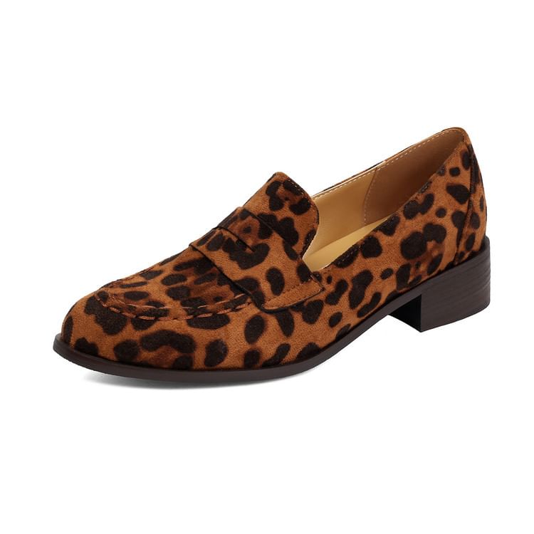 Chunky Heel Round Toe Penny Loafers