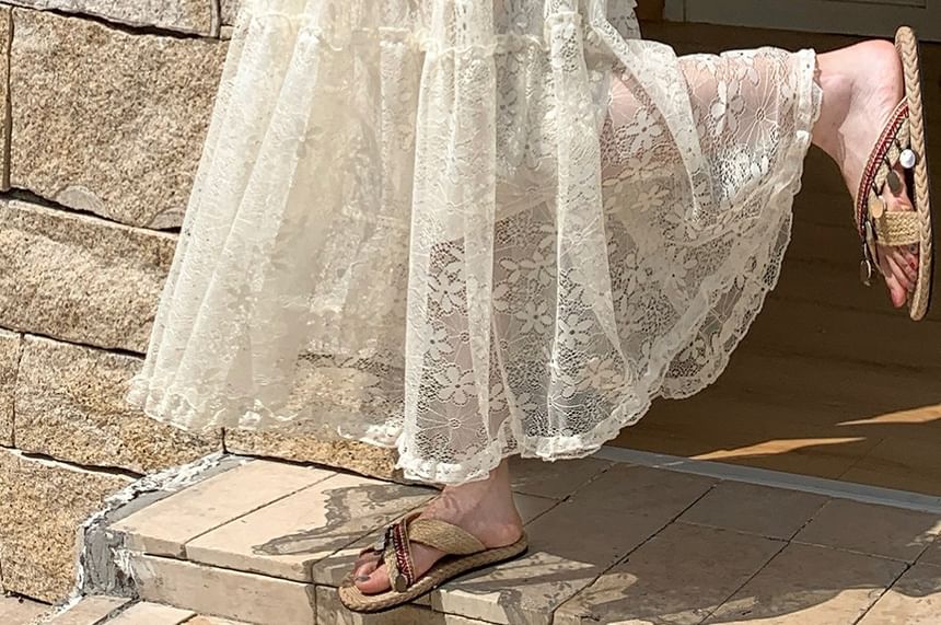 High Waist Plain Tiered Lace Maxi A-Line Skirt