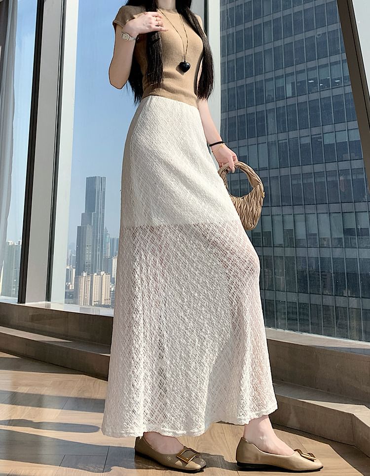 High Waist Plain Slit Lace Maxi Mermaid Skirt