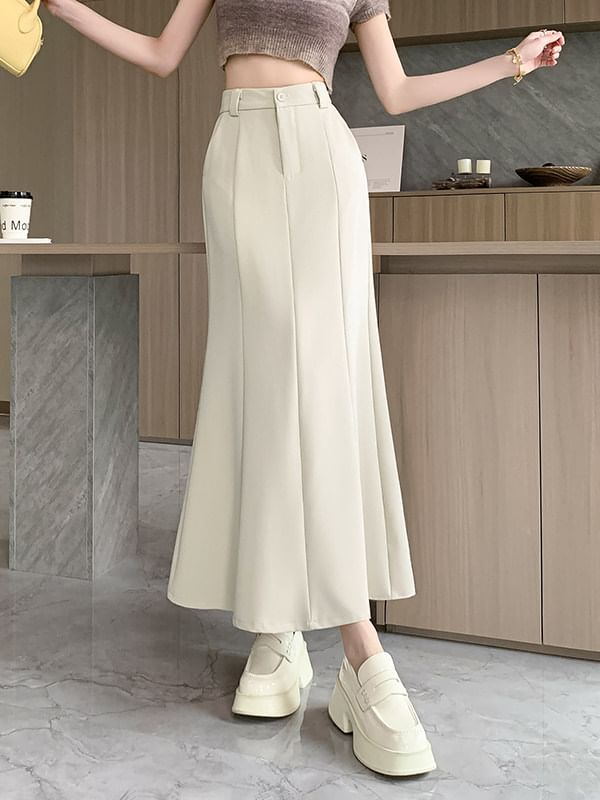 High Waist Plain Panel Maxi Mermaid Skirt