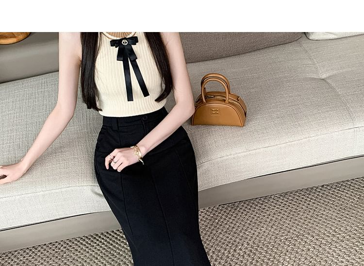 High Waist Plain Panel Maxi Mermaid Skirt