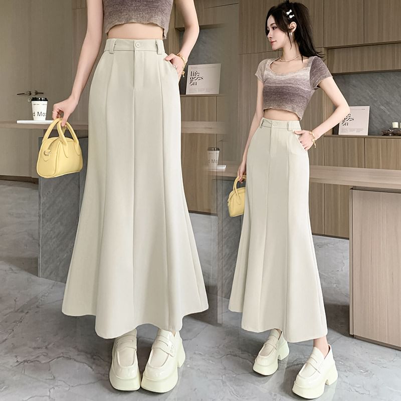 High Waist Plain Panel Maxi Mermaid Skirt