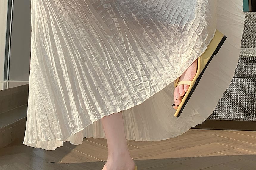 High Waist Plain Pleated Maxi A-Line Skirt