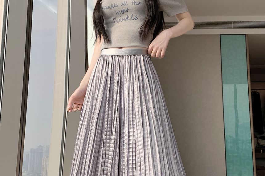 High Waist Plain Pleated Maxi A-Line Skirt