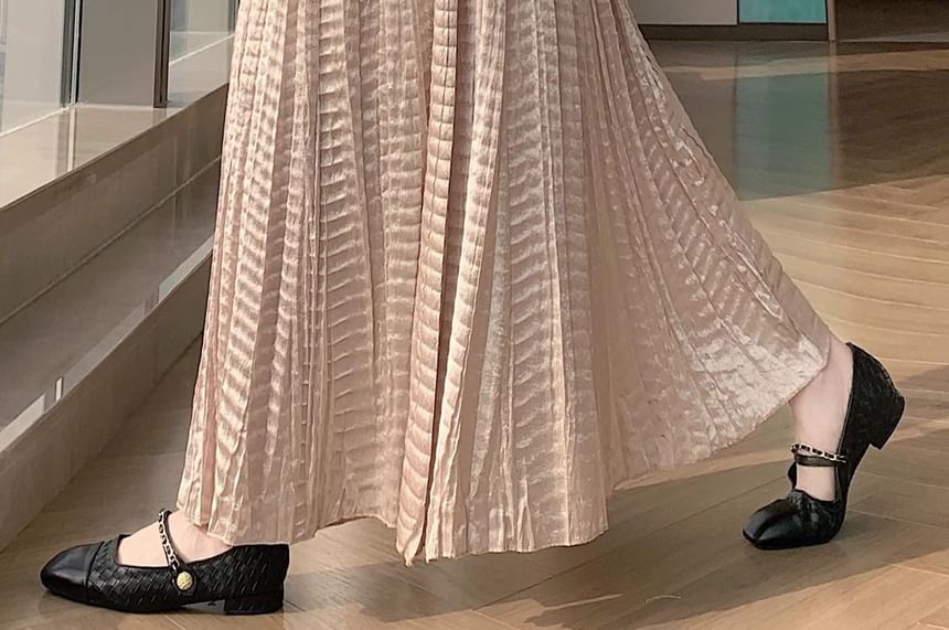High Waist Plain Pleated Maxi A-Line Skirt