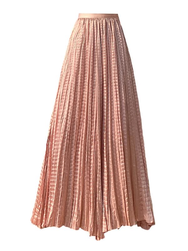High Waist Plain Pleated Maxi A-Line Skirt