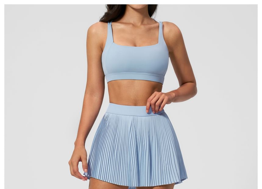 Set: Square Neck Plain Sport Bra + Mid Rise Mini A-Line Skirt