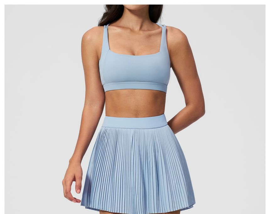 Set: Square Neck Plain Sport Bra + Mid Rise Mini A-Line Skirt