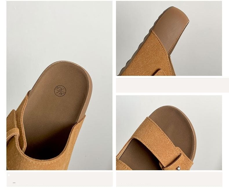 Double Strap Buckled Faux Suede Slide Sandals
