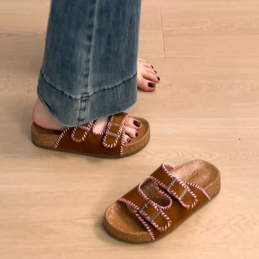 Double Strap Buckled Slide Sandals