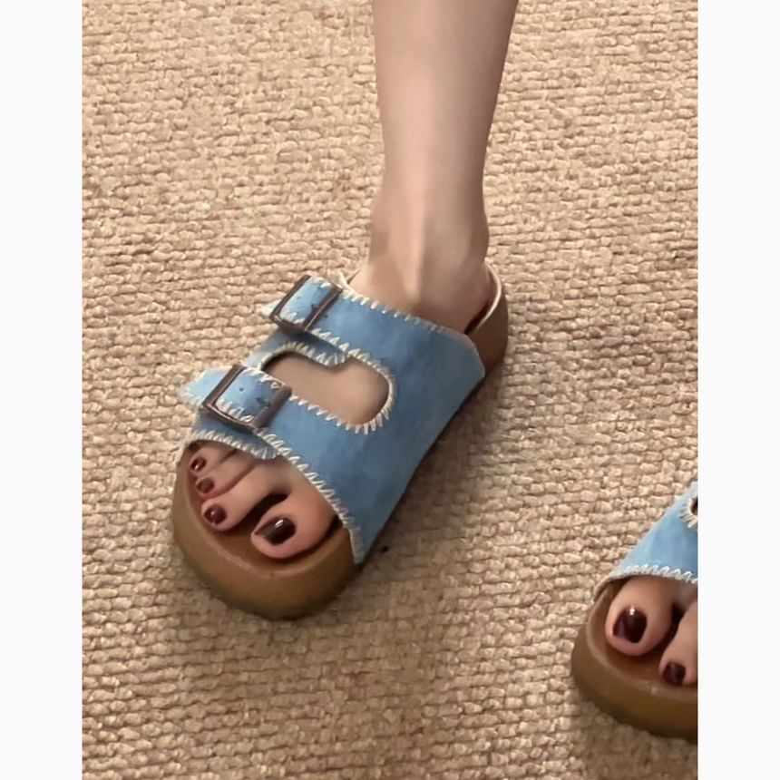 Double Strap Buckled Slide Sandals