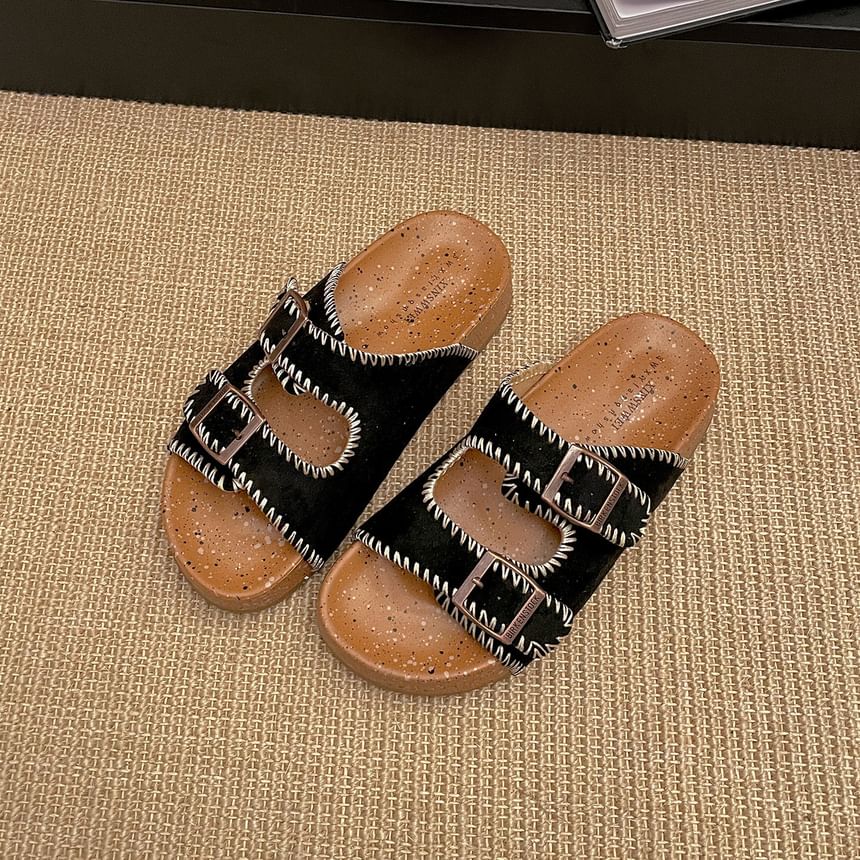 Double Strap Buckled Slide Sandals