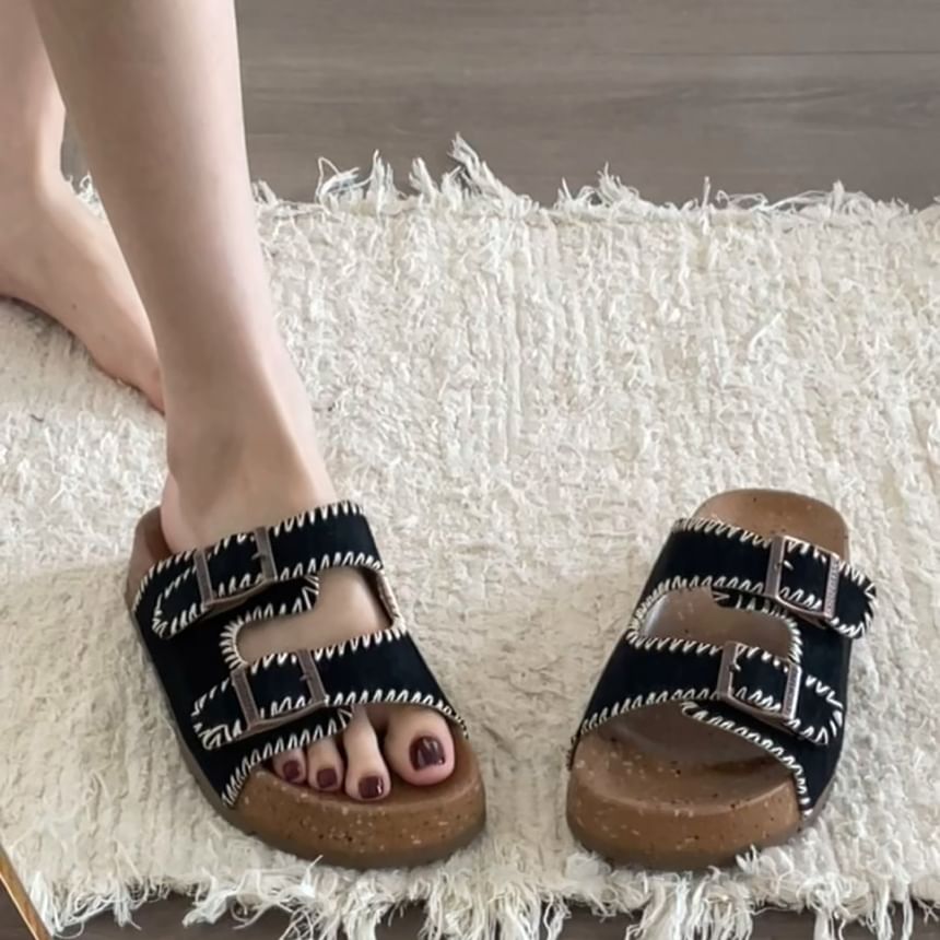 Double Strap Buckled Slide Sandals