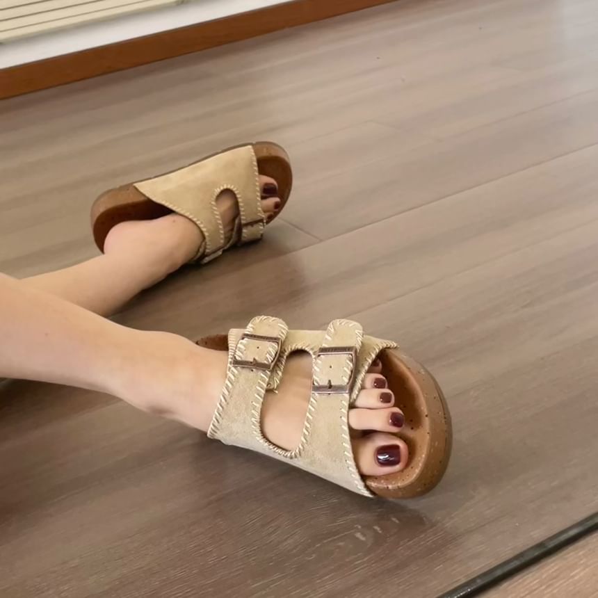 Double Strap Buckled Slide Sandals