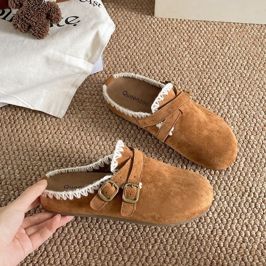 Faux Suede Stitching Mules