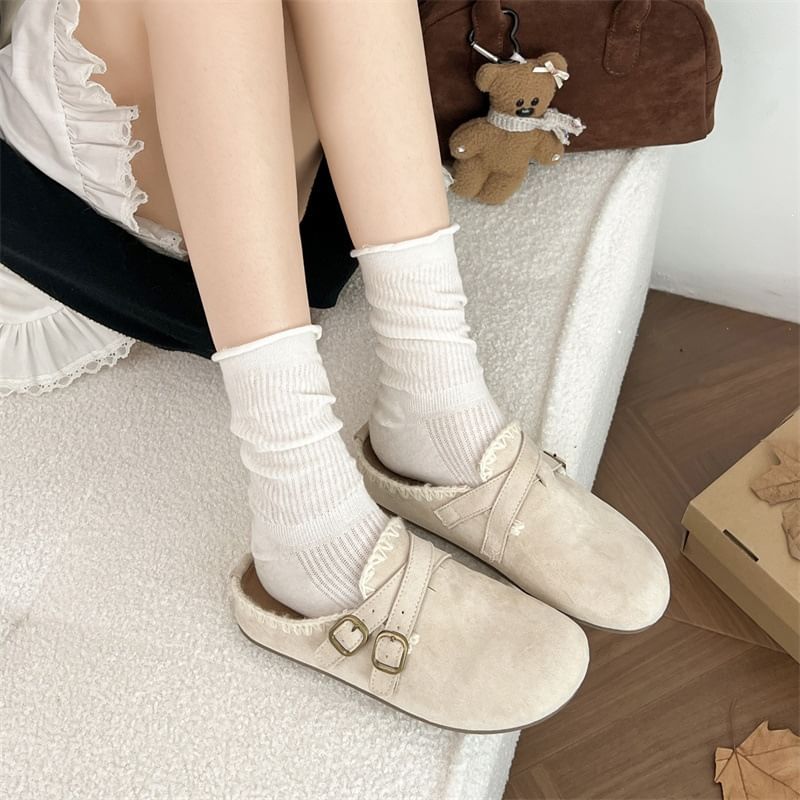 Faux Suede Stitching Mules