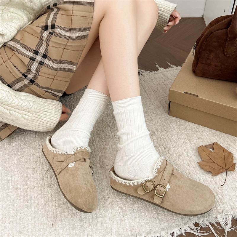 Faux Suede Stitching Mules