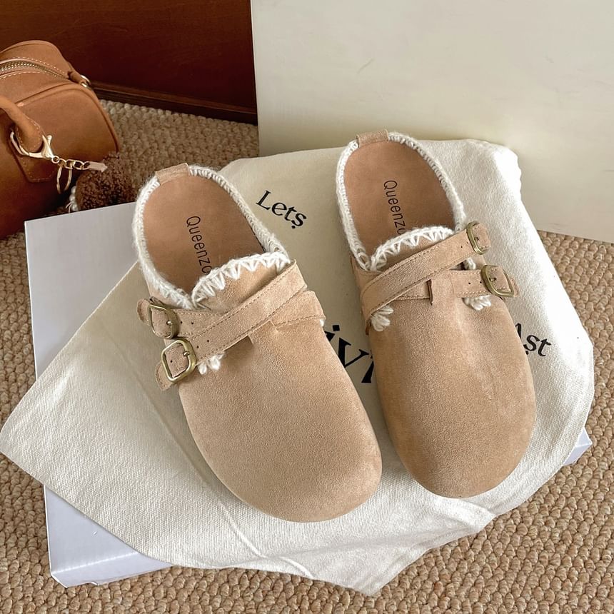 Faux Suede Stitching Mules