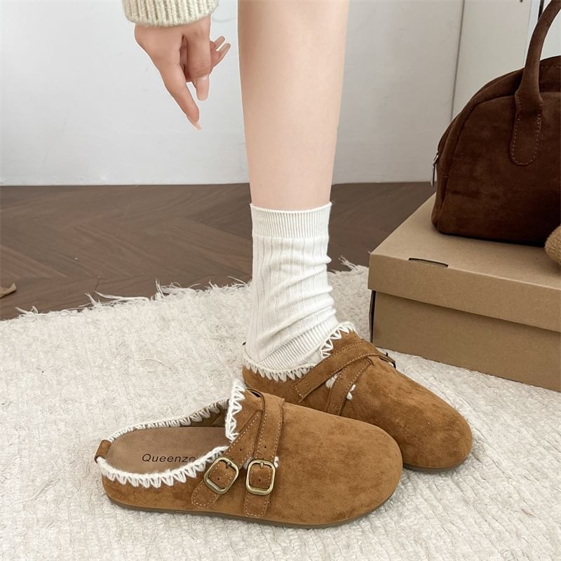 Faux Suede Stitching Mules
