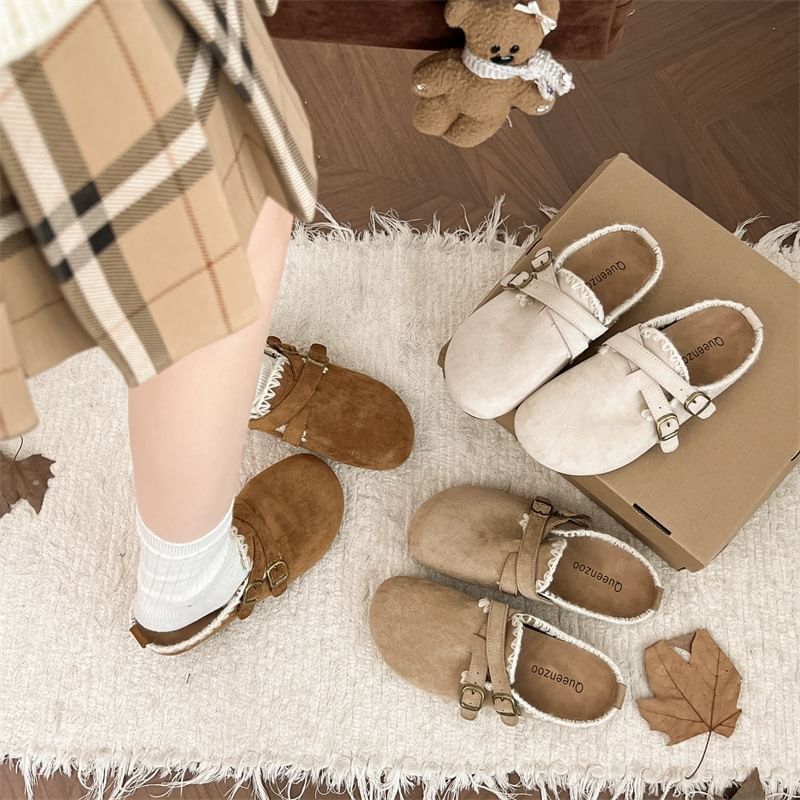 Faux Suede Stitching Mules