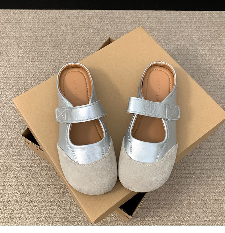 Two Tone Faux Suede Panel Mules