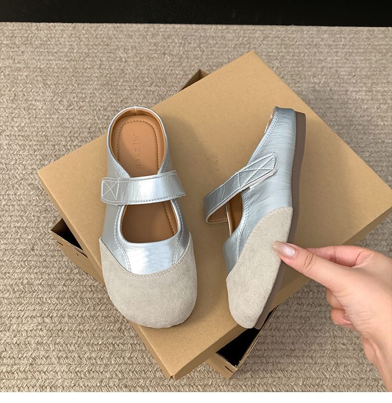 Two Tone Faux Suede Panel Mules