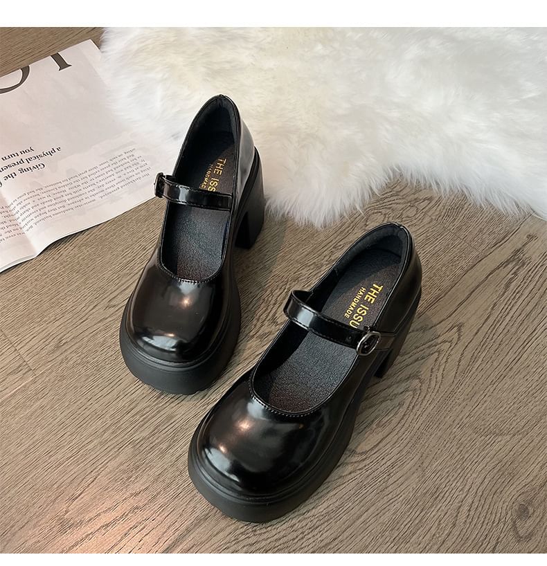 Block Heel Platform Plain Mary Jane Pumps