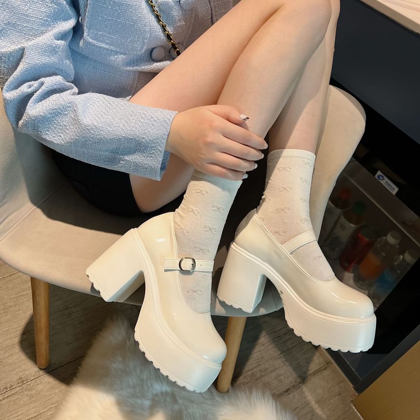 Block Heel Platform Plain Mary Jane Pumps
