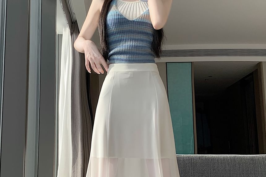 High Waist Plain Frill Trim Sheer Maxi Mermaid Skirt
