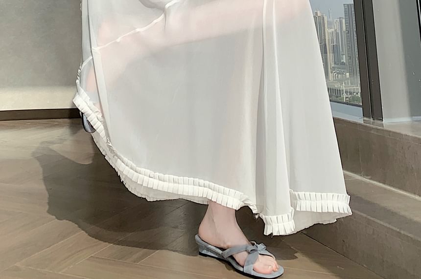 High Waist Plain Frill Trim Sheer Maxi Mermaid Skirt
