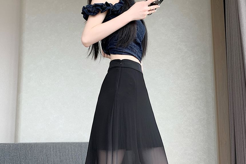 High Waist Plain Frill Trim Sheer Maxi Mermaid Skirt