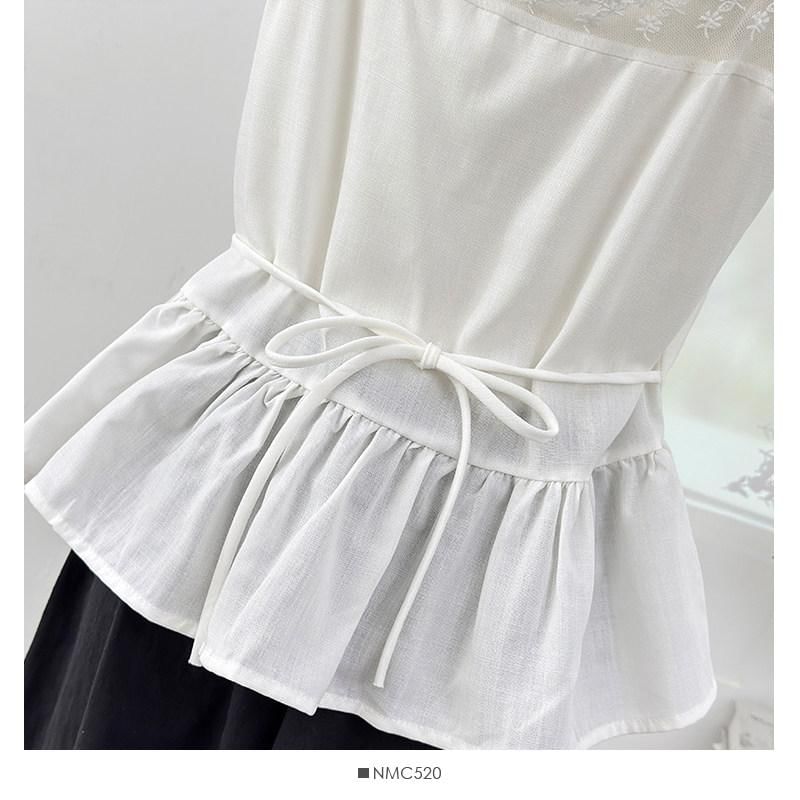 Sleeveless Lace Trim Button-Up Plain Flowy Top