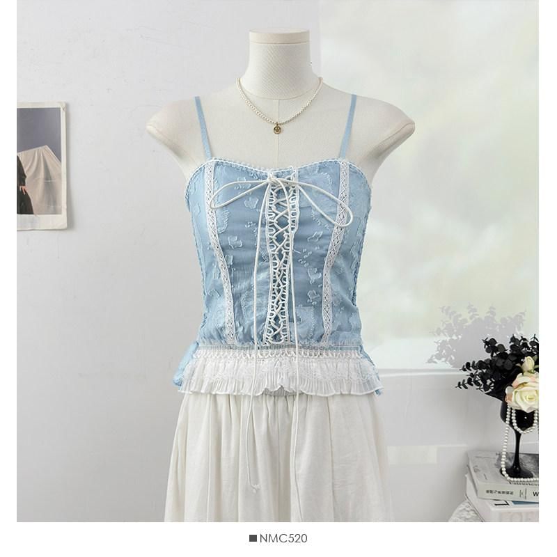 Lace-Up Ruffle Crop Camisole Top