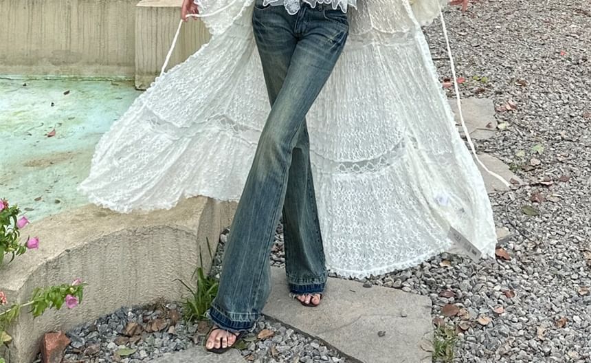 Spaghetti Strap V-Neck Plain Lace Camisole Top / Lace Long Light Jacket