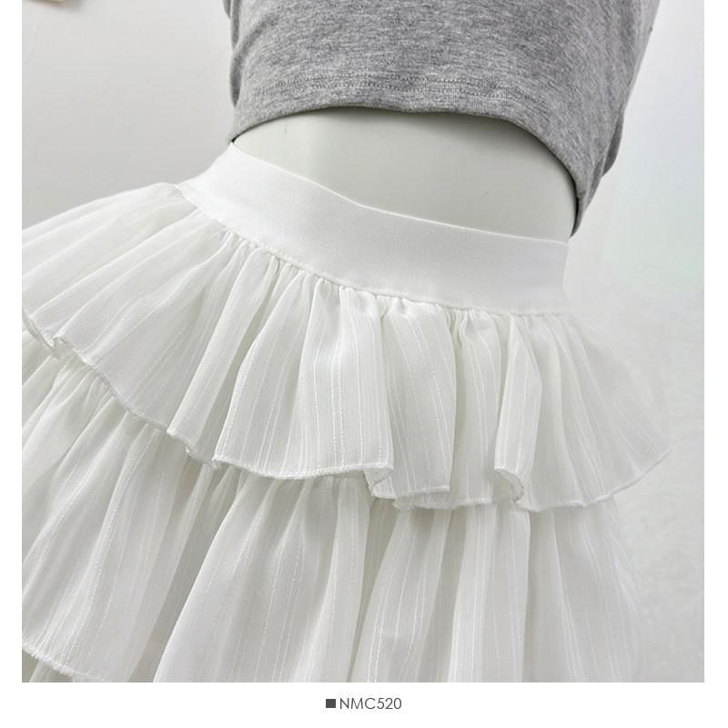 High Waist Plain Tiered Ruffle Mini A-Line Skirt
