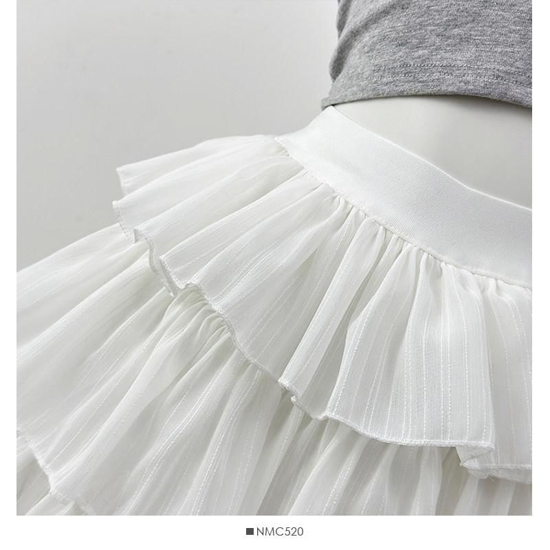 High Waist Plain Tiered Ruffle Mini A-Line Skirt