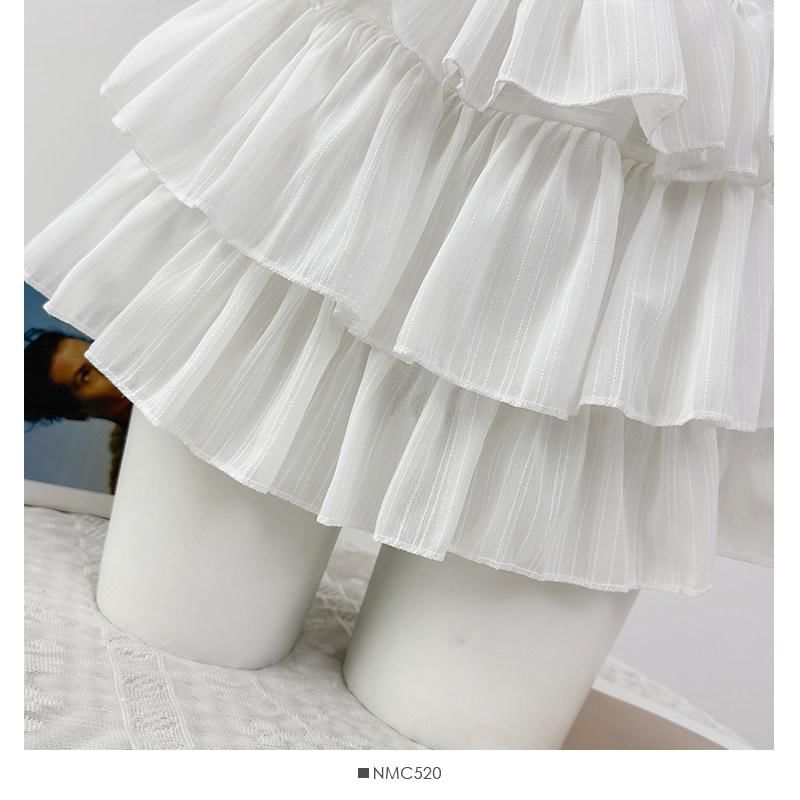High Waist Plain Tiered Ruffle Mini A-Line Skirt