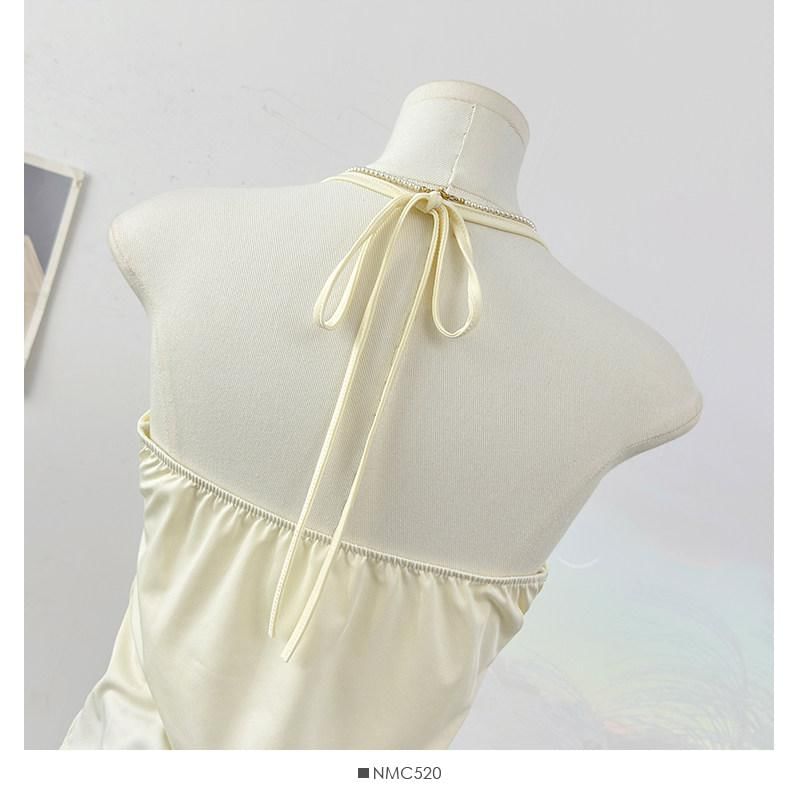 Halter Neck Lace Trim Open Back Crop Top