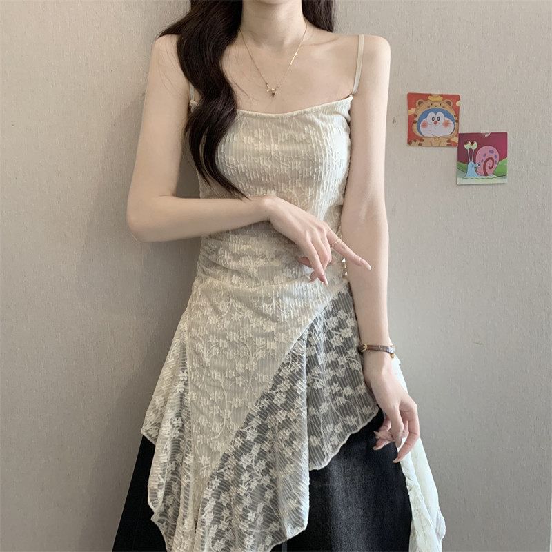 Floral Side-Slit Lace Camisole Top